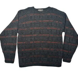 Vintage David Taylor Sweater Mens XLT Black Red Textured Knit Geometric VTG